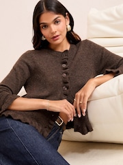 Friends Like These Brown Petite Ruffle Detail Cardigan - Image 2 of 4