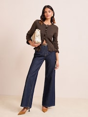 Friends Like These Brown Petite Ruffle Detail Cardigan - Image 3 of 4