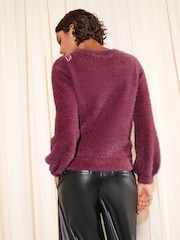 Friends Like These Burgundy Mistletoe Petite Eyelash Christmas Jumper - Image 4 of 4
