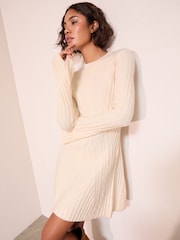 Friends Like These Ivory Petite Rib Detail Long Sleeve Mini Dress - Image 2 of 4