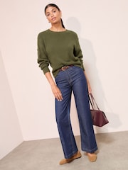 Friends Like These Olive Green Button Sleeve Detail Jumper - Image 4 of 5