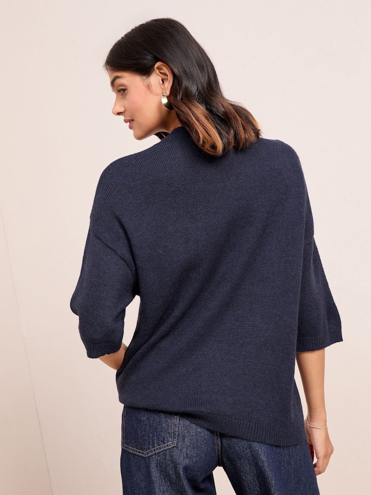 Friends Like These Navy Petite Cornelli Detail Knitted T-Shirt - Image 4 of 4