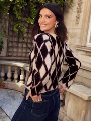 Friends Like These X Lucy Mecklenburgh Burgundy Argyle Cardigan - Image 4 of 4