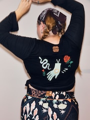Never Fully Dressed Black Embroidery Viscose Ballet Wrap Top - Image 3 of 3
