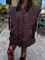 Never Fully Dressed Burgundy Leopard Padded Gilet - Image 1 of 5
