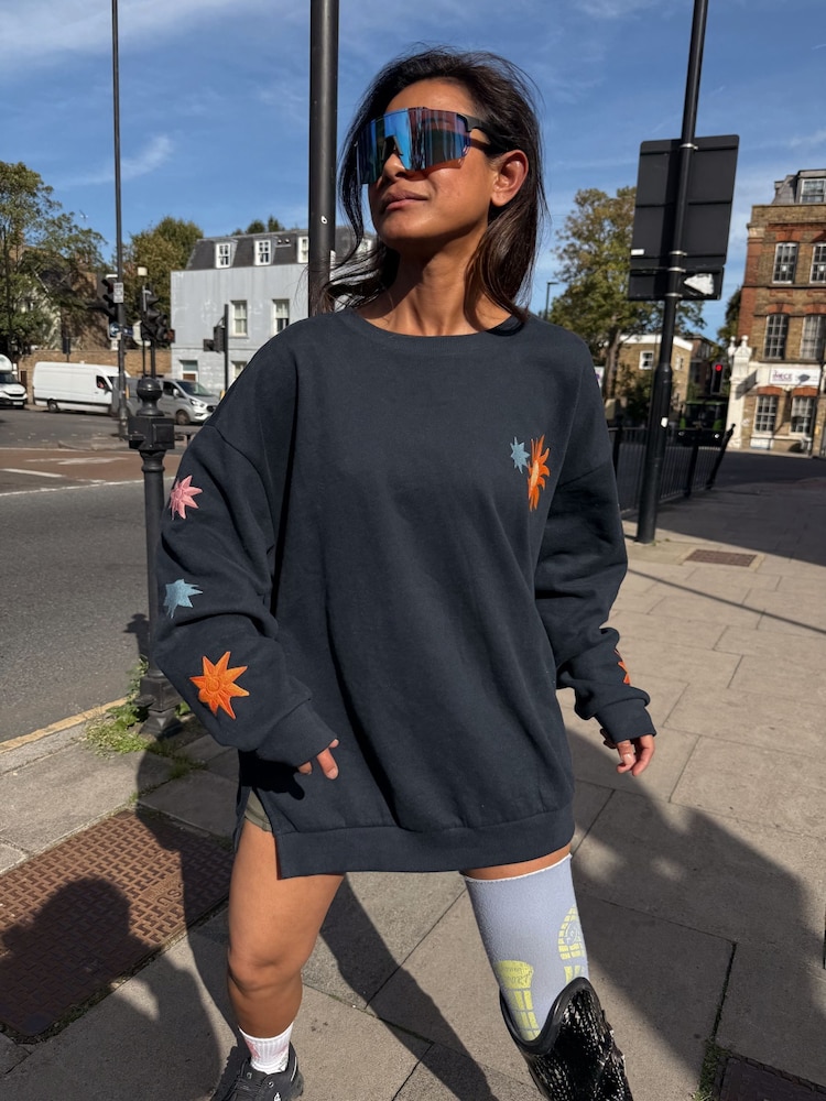 Never Fully Dressed Navy Embroidery Cotton Sweatshirt - Image 1 of 6