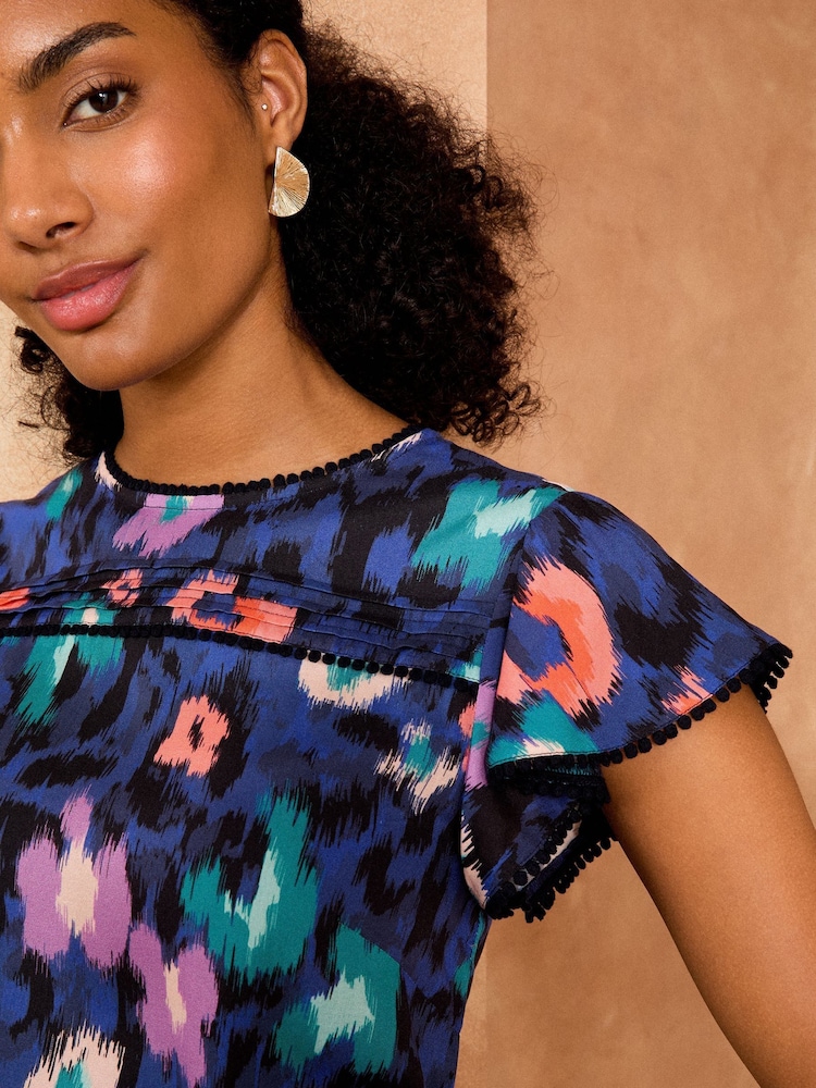 Love & Roses Cobalt Blue Animal Printed Short Sleeve Shell Top - Image 2 of 4 Love & Roses Cobalt Blue Animal Printed Short Sleeve Shell Top - Image 2 of 4
