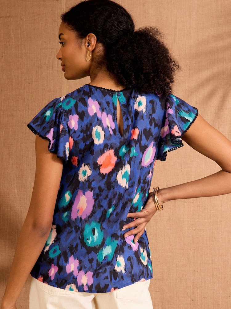 Love & Roses Cobalt Blue Animal Printed Short Sleeve Shell Top - Image 4 of 4 Love & Roses Cobalt Blue Animal Printed Short Sleeve Shell Top - Image 4 of 4