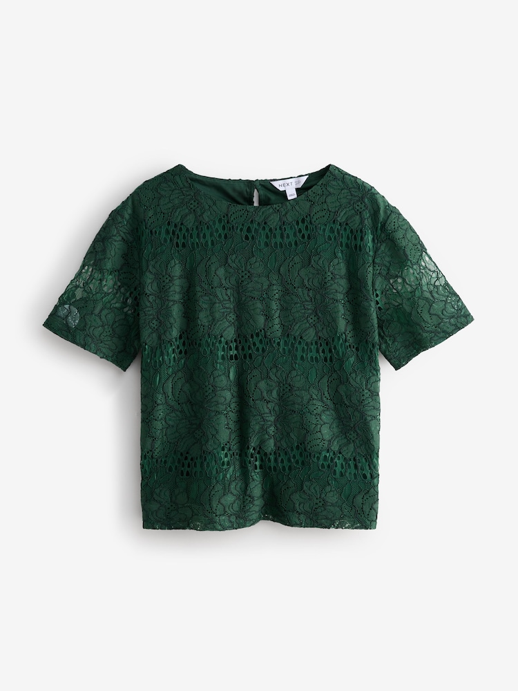 Green Short Sleeves Lace Blouse - Image 1 of 1