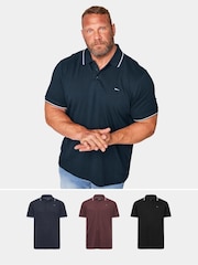 BadRhino Big & Tall Blue Tipping 100% Cotton Polo Shirts 3 Pack - Image 1 of 5