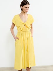 French Connection Yellow Barletta Poplin Tie Midi 100% Cotton Dress - Image 3 of 4