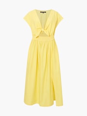 French Connection Yellow Barletta Poplin Tie Midi 100% Cotton Dress - Image 4 of 4