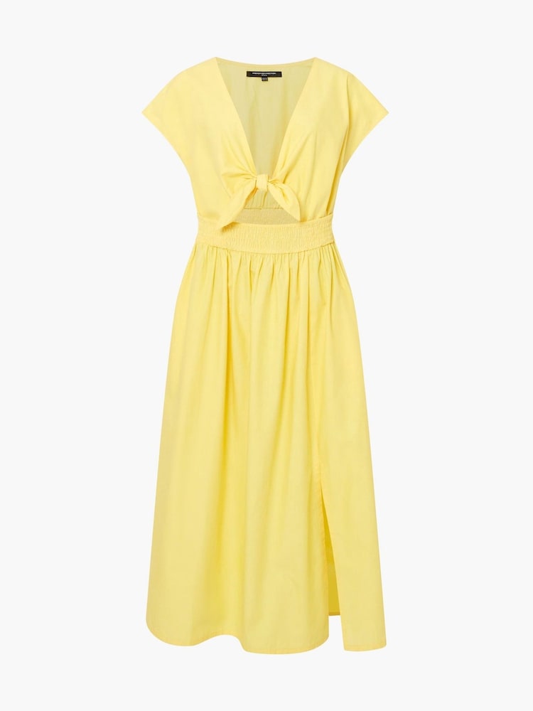 French Connection Yellow Barletta Poplin Tie Midi 100% Cotton Dress - Image 4 of 4