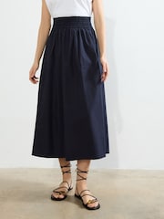 French Connection Blue 100% Cotton Barletta Poplin Square Skirt - Image 1 of 4
