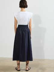 French Connection Blue 100% Cotton Barletta Poplin Square Skirt - Image 2 of 4