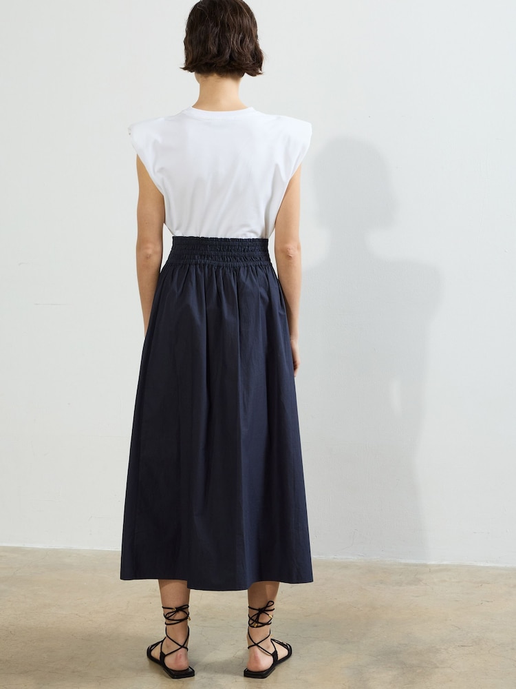 French Connection Blue 100% Cotton Barletta Poplin Square Skirt - Image 2 of 4