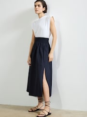 French Connection Blue 100% Cotton Barletta Poplin Square Skirt - Image 3 of 4