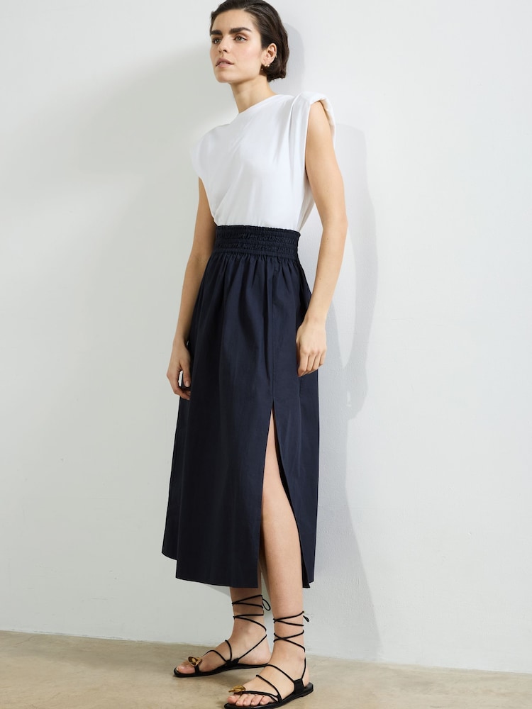 French Connection Blue 100% Cotton Barletta Poplin Square Skirt - Image 3 of 4