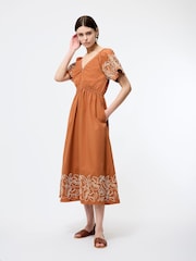 French Connection Brown Cambria Cotton Embroidered Dress - Image 1 of 4