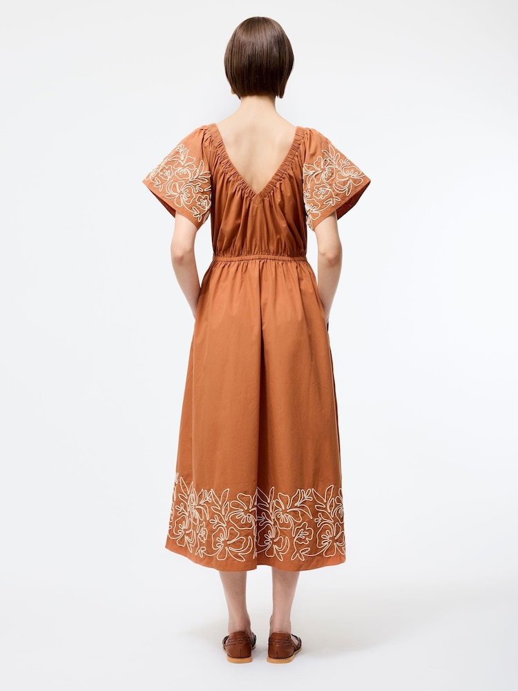 French Connection Brown Cambria Cotton Embroidered Dress - Image 2 of 4