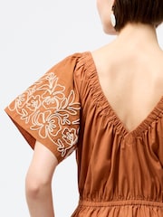 French Connection Brown Cambria Cotton Embroidered Dress - Image 3 of 4