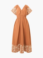 French Connection Brown Cambria Cotton Embroidered Dress - Image 4 of 4
