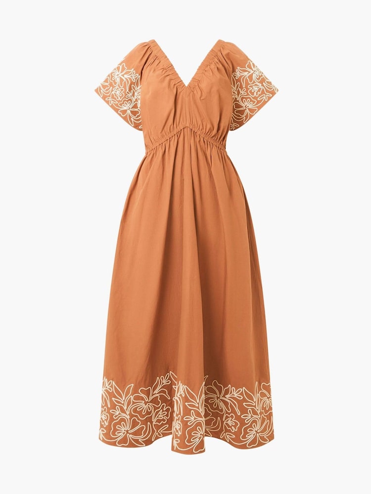 French Connection Brown Cambria Cotton Embroidered Dress - Image 4 of 4