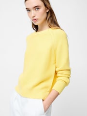 French Connection Yellow 100% Cotton Lily Mozart Long Sleeve Jumper - Image 1 of 5