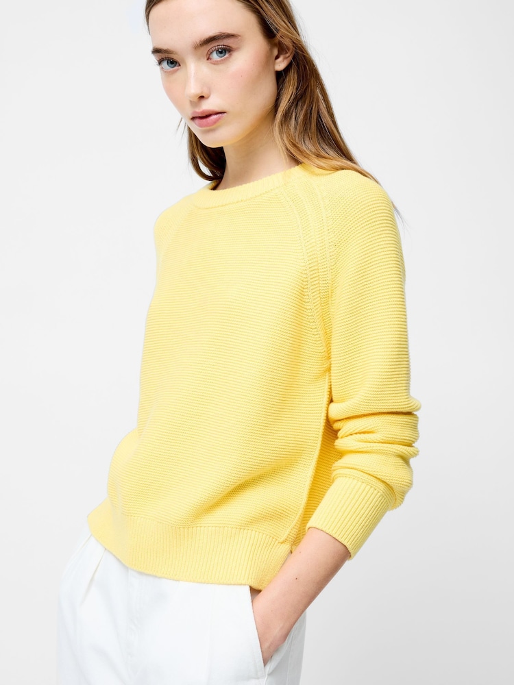 French Connection Yellow 100% Cotton Lily Mozart Long Sleeve Jumper - Image 1 of 5