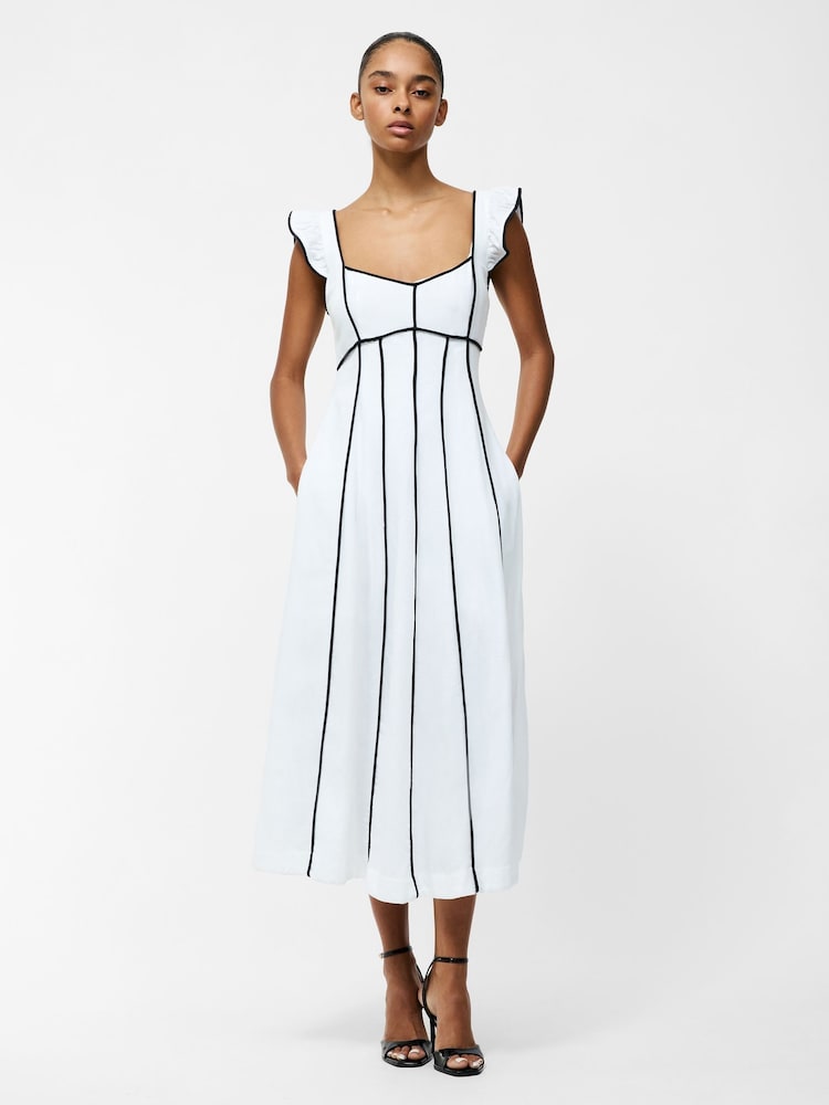 French Connection White Ariette Linen Long Flared Dress - Image 1 of 5