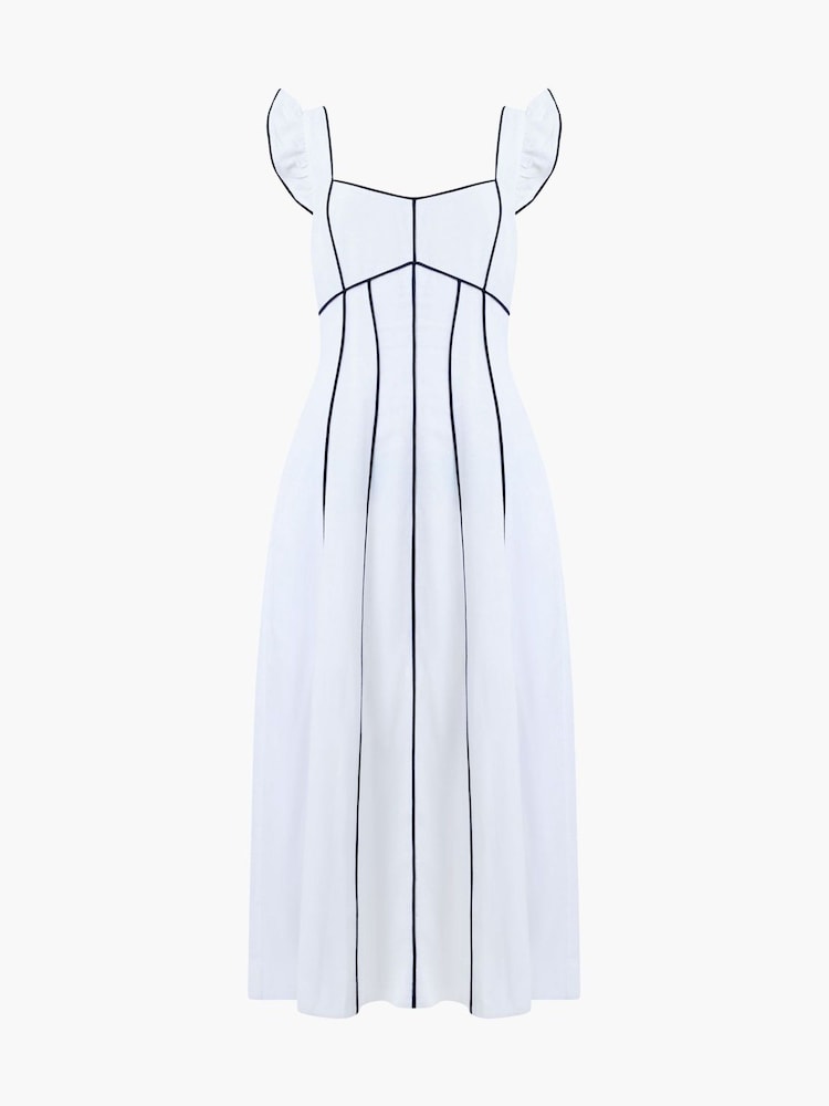 French Connection White Ariette Linen Long Flared Dress - Image 5 of 5