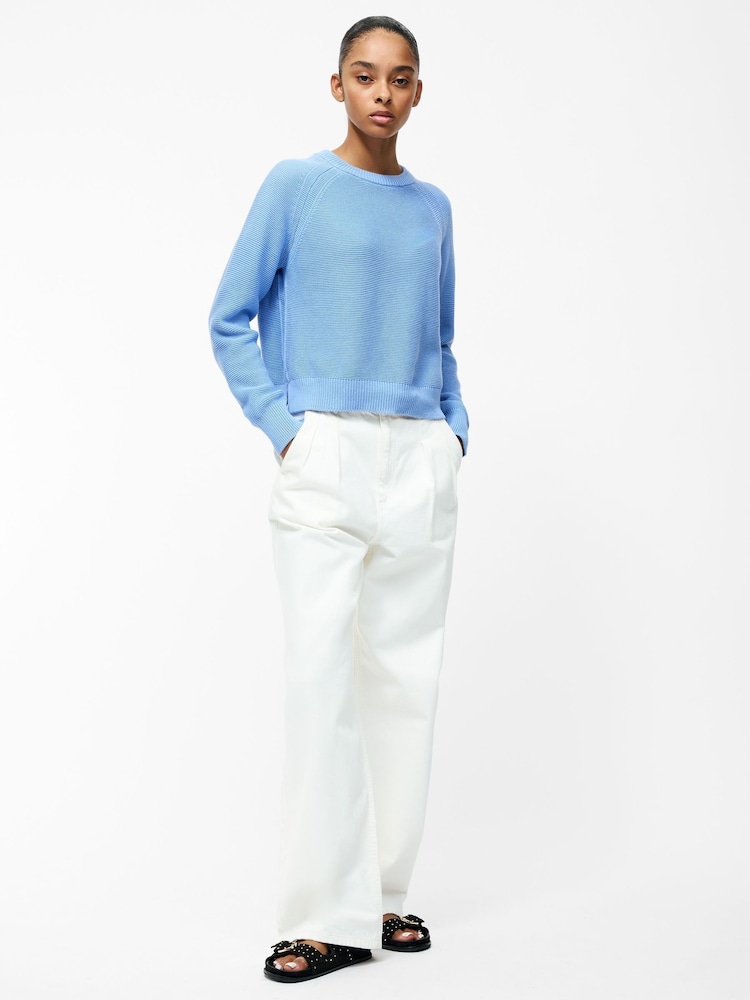 French Connection Blue 100% Cotton Lily Mozart Long Sleeve Jumper - Image 3 of 3