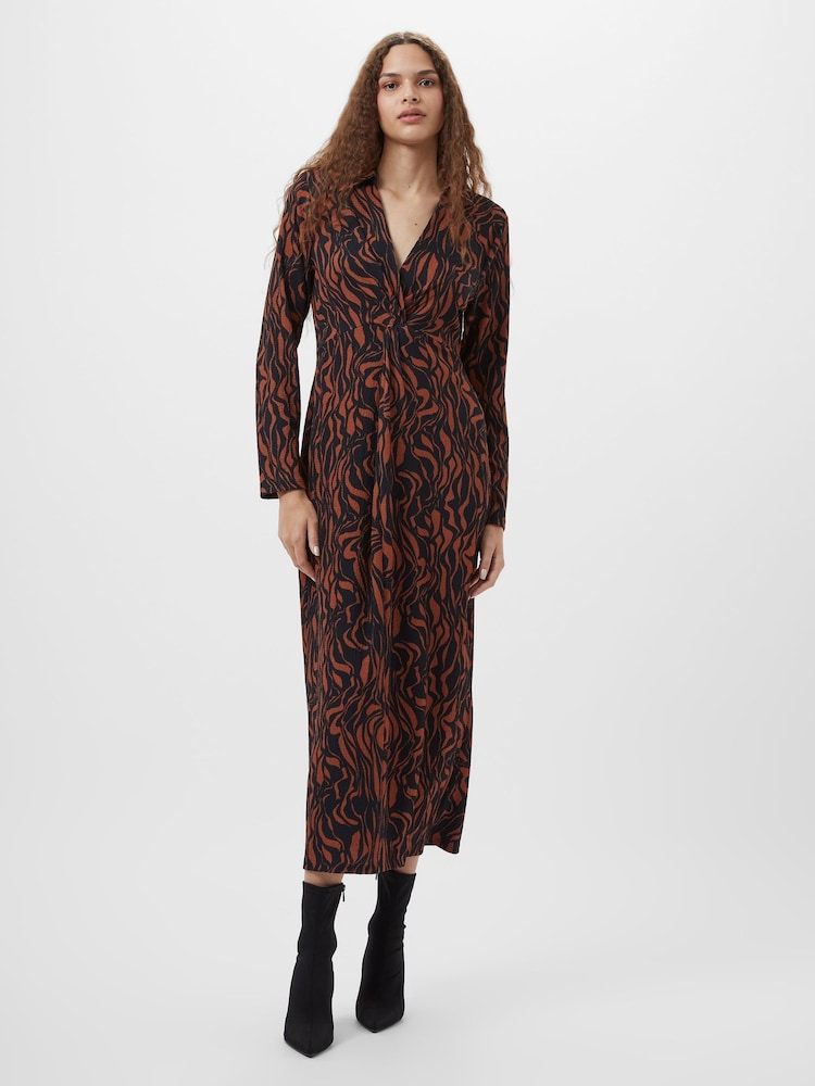 French Connection Black Zaria Textured Midi Dress - Image 1 of 4