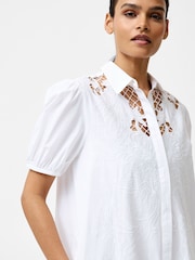 French Connection White Cambria Cotton Embroidered Shirt - Image 3 of 4