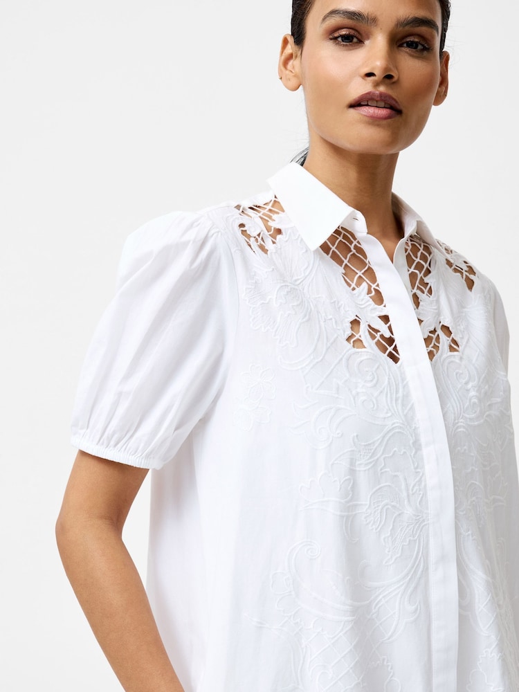 French Connection White Cambria Cotton Embroidered Shirt - Image 3 of 4
