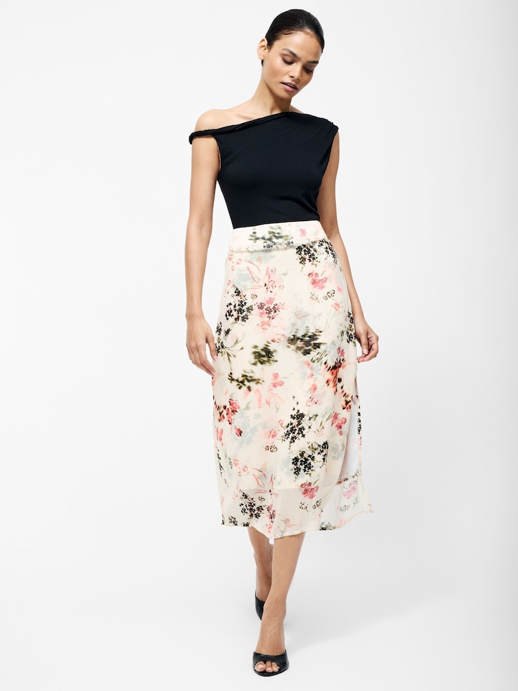 French Connection Cream Candice Satin Georgette Overlay Skirt - Image 1 of 4