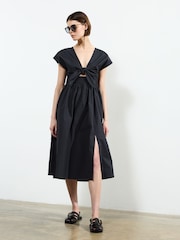 French Connection Blue Barletta Poplin Tie Midi 100% Cotton Dress - Image 1 of 4
