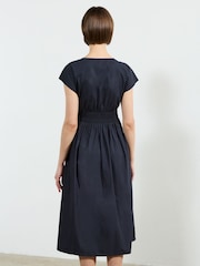 French Connection Blue Barletta Poplin Tie Midi 100% Cotton Dress - Image 2 of 4