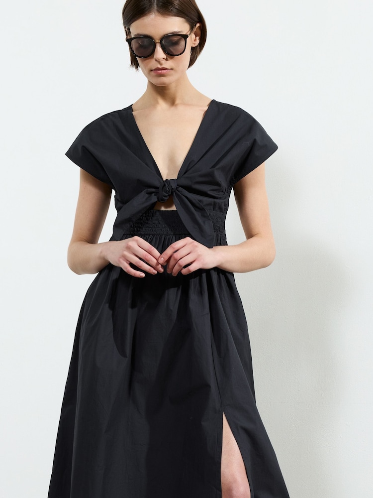 French Connection Blue Barletta Poplin Tie Midi 100% Cotton Dress - Image 3 of 4