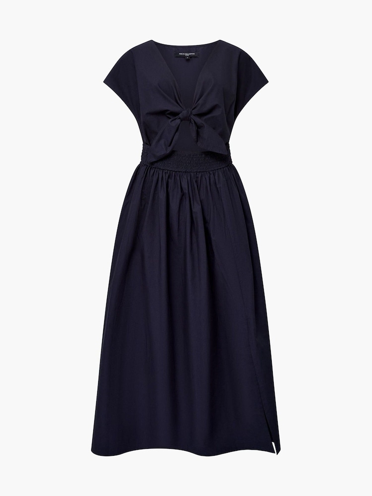French Connection Blue Barletta Poplin Tie Midi 100% Cotton Dress - Image 4 of 4