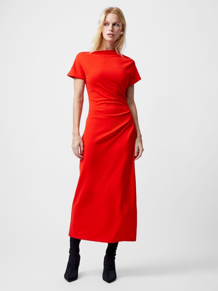 French Connection Red Valetta Off Shoulder Midi Dress - Image 1 of 4