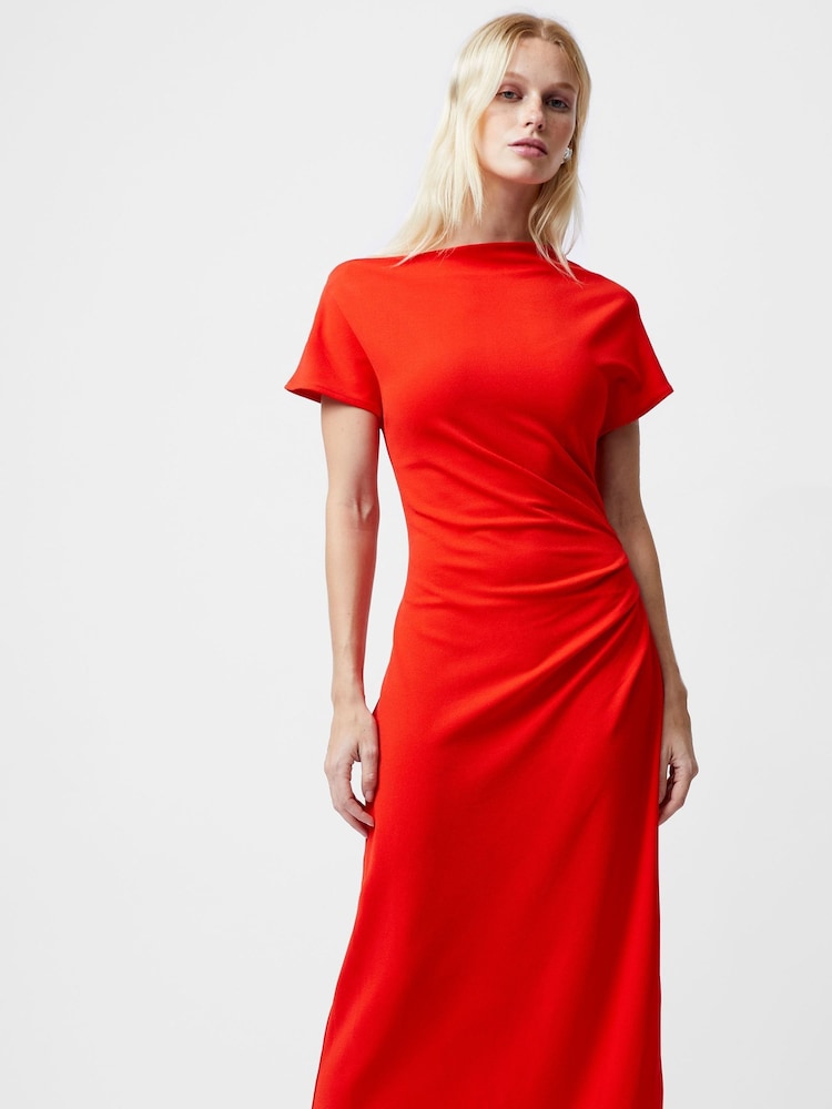 French Connection Red Valetta Off Shoulder Midi Dress - Image 3 of 4