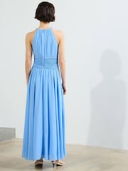 French Connection Blue Eden Georgette Halterneck Dress - Image 2 of 4