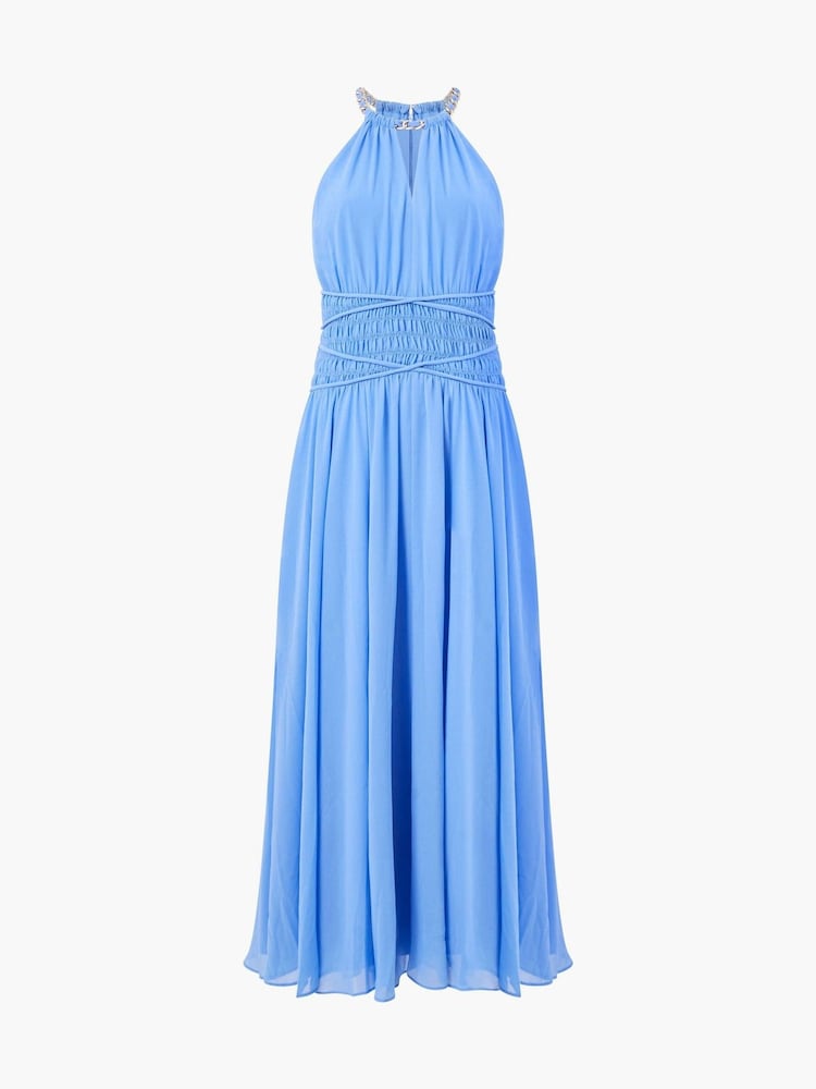 French Connection Blue Eden Georgette Halterneck Dress - Image 4 of 4