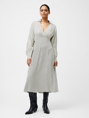 French Connection Grey Candice Satin Stripe Midi Dress - Image 1 of 4