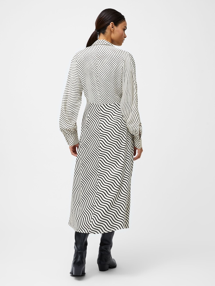 French Connection Grey Candice Satin Stripe Midi Dress - Image 2 of 4