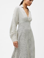 French Connection Grey Candice Satin Stripe Midi Dress - Image 3 of 4