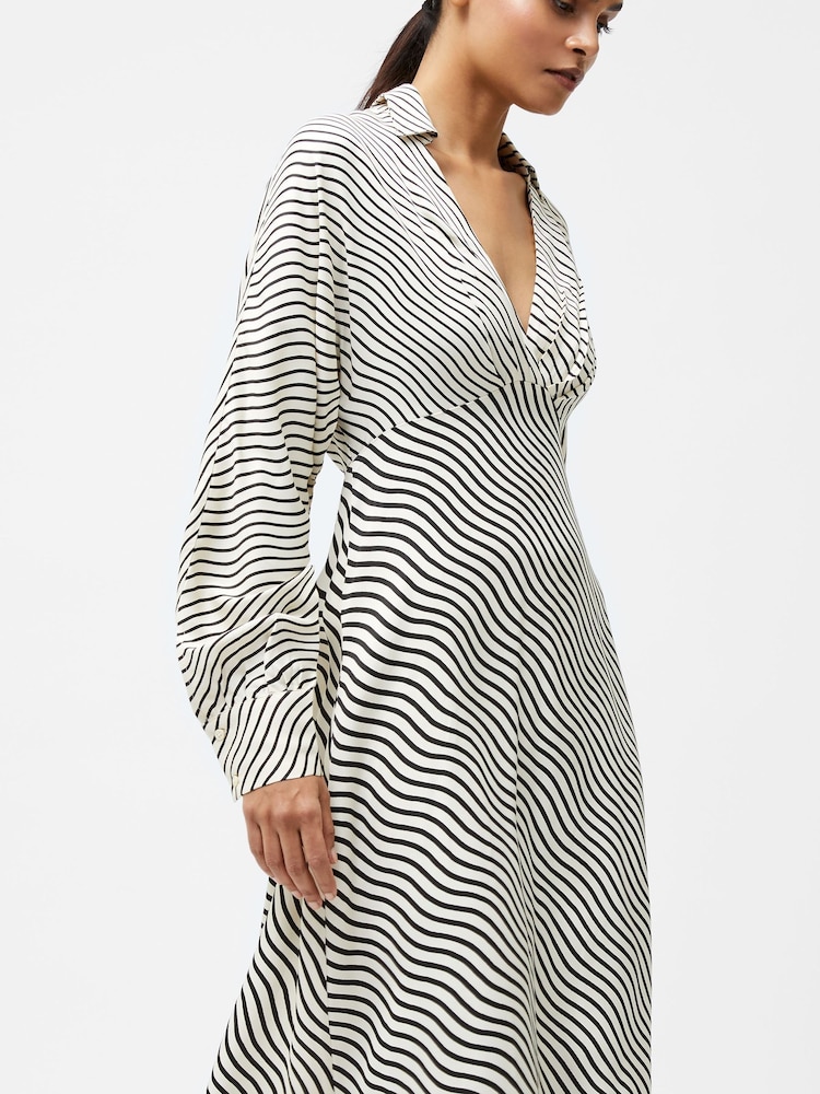 French Connection Grey Candice Satin Stripe Midi Dress - Image 3 of 4