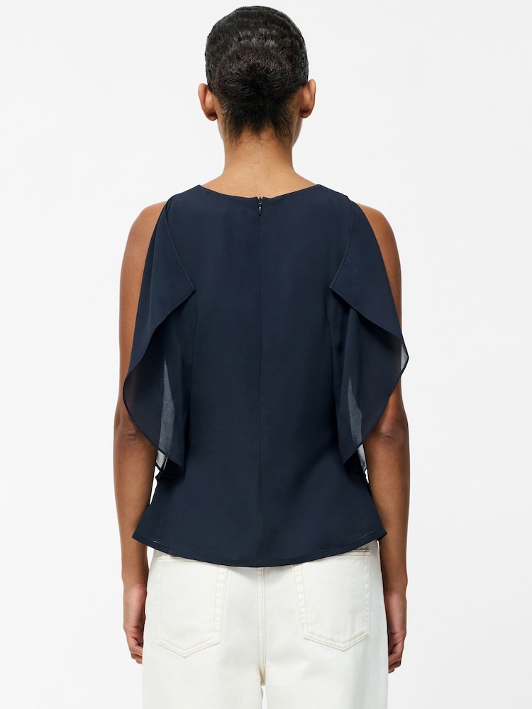 French Connection Blue Eden Georgette Flutter Sleeve Vest - Image 2 of 5