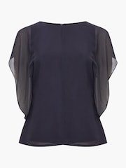 French Connection Blue Eden Georgette Flutter Sleeve Vest - Image 5 of 5